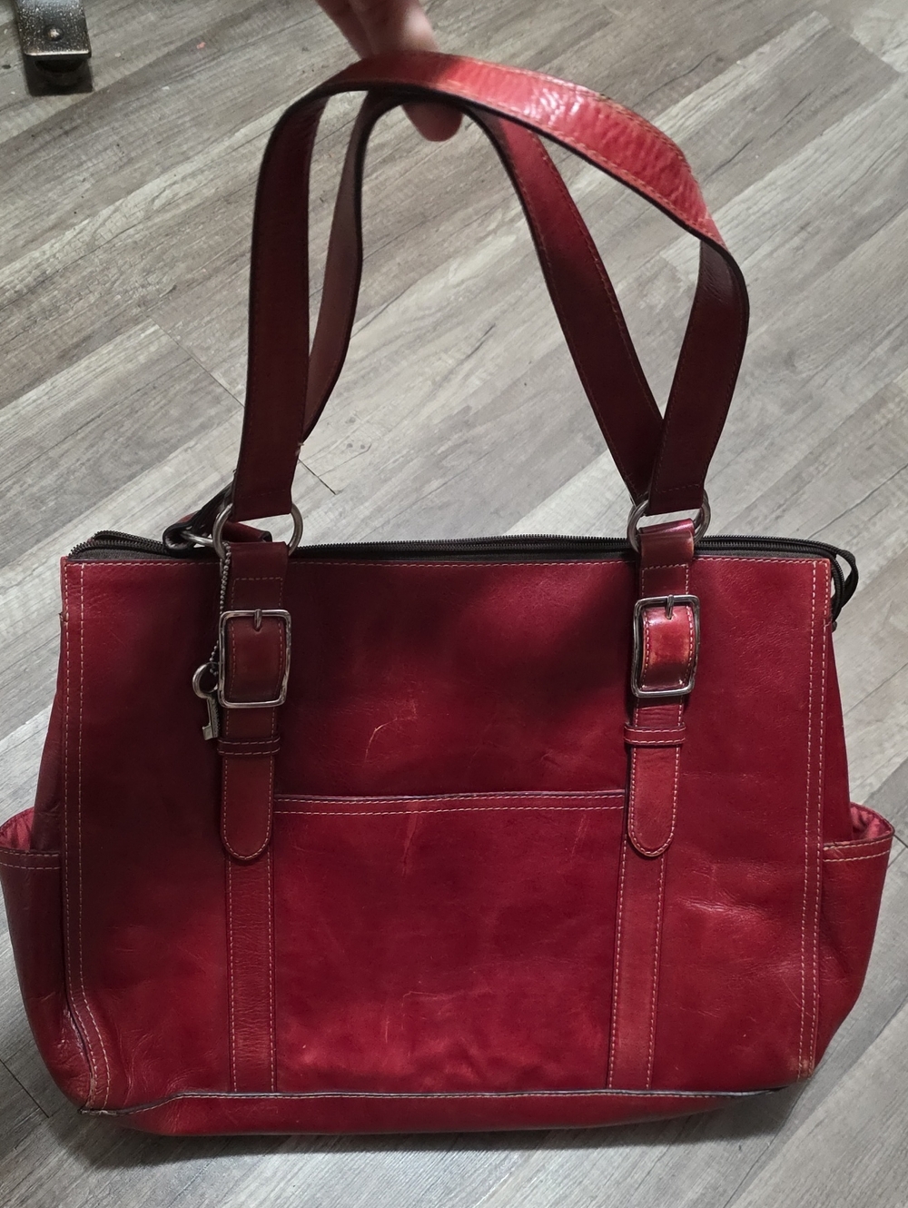 FOSSIL VINTAGE Y2K Red Maroon Leather Office Tote Bag Classic Travel Laptop